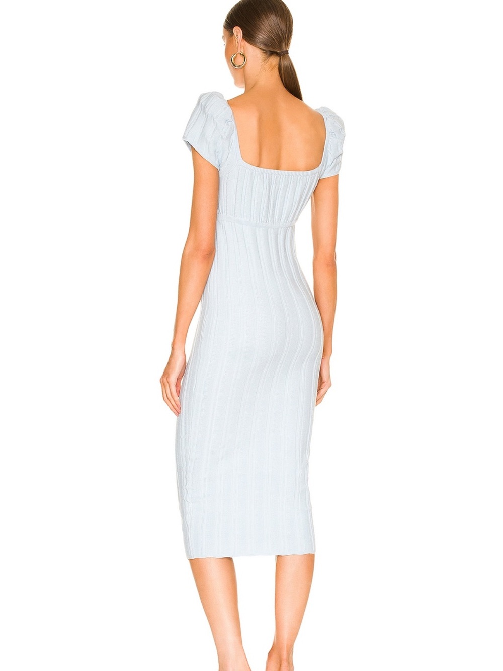 NWT Revolve LPA Coco Dress Light Blue Ribbed Midi Dress with Square Neck - Picture 3 of 6